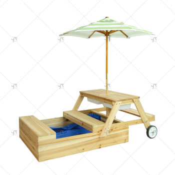 Outdoor Wooden Sand Car Shape Box for Kids Height Adjustable Sandbox with Canopy Kids' Backyard Play Pit with Cover With Wheels
