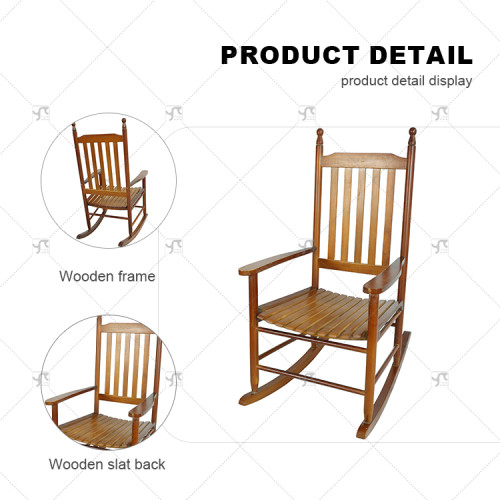 Solid Wooden Rocking Chair with Natural Finish and Ergonomic Support Ideal for Porches Balconies Living Rooms or Reading Nooks