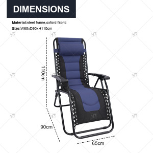 Padded Zero Gravity Lounge Chair Folding Patio Recliner with Adjustable Headrest and Cup Holder Garden Chair for Relax Blue