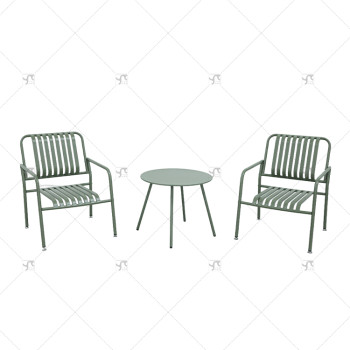 Modern Design Outdoor Steel Plate Table and Metal Outdoor Stool Set Square 2 -Person Steel Slat Seat and Back Chair Set of 3