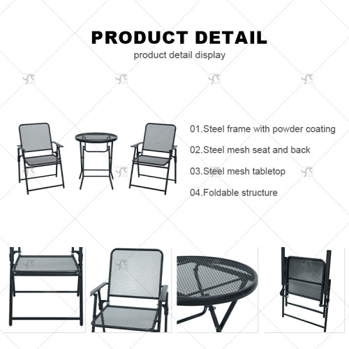 Folding Outdoor Patio Bistro Sets of 3 Stackable Portable for Deck, Garden, Camping and Travel Metal Mesh Powder Coated Lron Net