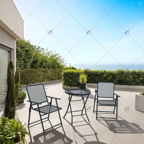 Folding Outdoor Patio Bistro Sets of 3 Stackable Portable for Deck, Garden, Camping and Travel Metal Mesh Powder Coated Lron Net
