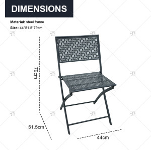 Patio Balcony 3-Piece Patio Bistro Set Folding Table and Chair Garden, Camping and Travel Metal Mesh Powder Coated Lron Net