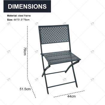 Patio Balcony 3-Piece Patio Bistro Set Folding Table and Chair Garden, Camping and Travel Metal Mesh Powder Coated Lron Net