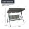 Outdoor Polyester Swing Bench Cover Courtyard Swing Top Cover Set Garden Waterproof Dust Cover 3 Person Grey Porch Swing