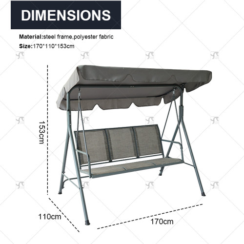 Outdoor Polyester Swing Bench Cover Courtyard Swing Top Cover Set Garden Waterproof Dust Cover 3 Person Grey Porch Swing