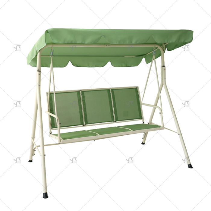 Modern 3-Seat Outdoor Furniture Patio Swing Adjustable Awning Rattan Hanging Swing Bed for Courtyard Park Teslin Fabric Cloth