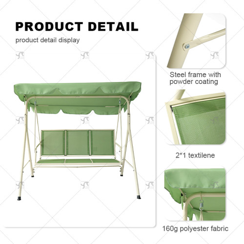 Modern 3-Seat Outdoor Furniture Patio Swing Adjustable Awning Rattan Hanging Swing Bed for Courtyard Park Teslin Fabric Cloth