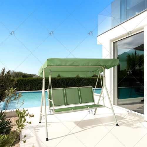 Modern 3-Seat Outdoor Furniture Patio Swing Adjustable Awning Rattan Hanging Swing Bed for Courtyard Park Teslin Fabric Cloth