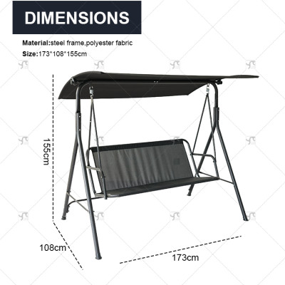 3-Person Metal Frame Swing Chair for Outdoor Terrace Beach Garden Waterproof Canopy for Living Room Outdoor Furniture Swing