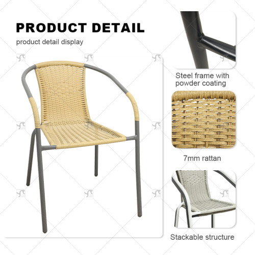 Modern Outdoor Leisure Stackable Chair With Rattan Design Single Iron Back Stool for Courtyard Conference Balcony Home Use