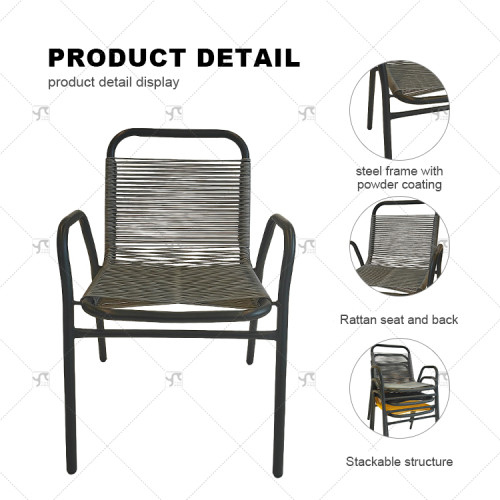 Outdoor Garden Steel Frame Fashion Cheap Leisure Outdoor Furniture High Back Patio Rattan Wicker Dining Garden Chair