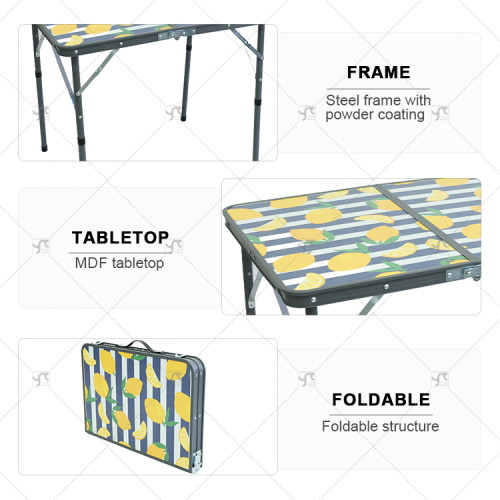 High Quality Portable Lron Frame Foldable Garden and Kitchen Furniture Fancy Blossom Design for Outdoor Camping and Picnic Table