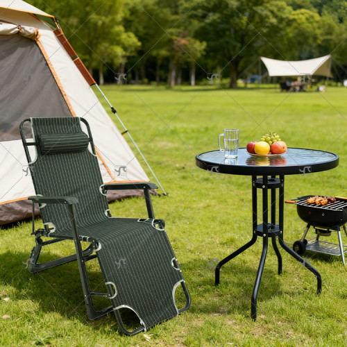 Outdoor Multi-Position Adjustable Compact Metal Frame Foldable Chair Adjustable Backrest for Vila Basement Park Outdoor Leisure