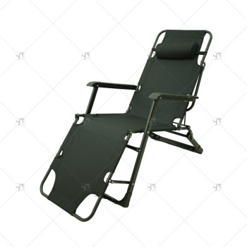 Black Outdoor Beach Lounge Adjustable Chair Portable Adjustable Relax Lounge Chair with Pillow for Camping Picnic Swimming