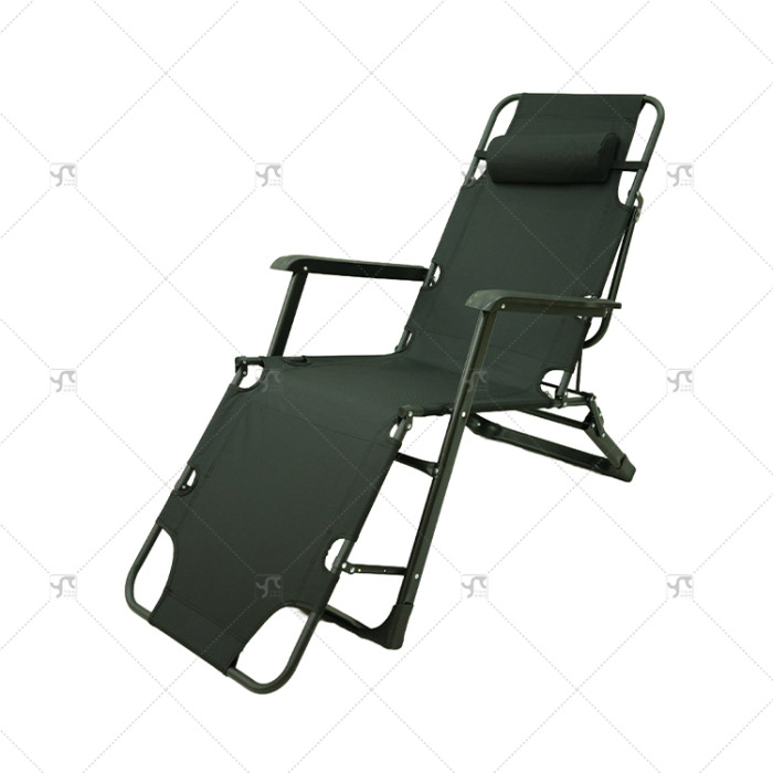 Black Outdoor Beach Lounge Adjustable Chair Portable Adjustable Relax Lounge Chair with Pillow for Camping Picnic Swimming