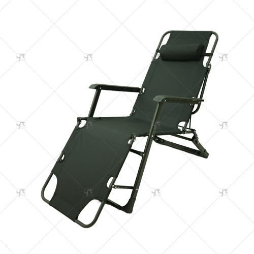 Black Outdoor Beach Lounge Adjustable Chair Portable Adjustable Relax Lounge Chair with Pillow for Camping Picnic Swimming