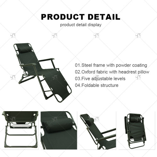 Black Outdoor Beach Lounge Adjustable Chair Portable Adjustable Relax Lounge Chair with Pillow for Camping Picnic Swimming