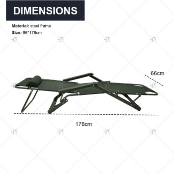 Black Outdoor Beach Lounge Adjustable Chair Portable Adjustable Relax Lounge Chair with Pillow for Camping Picnic Swimming
