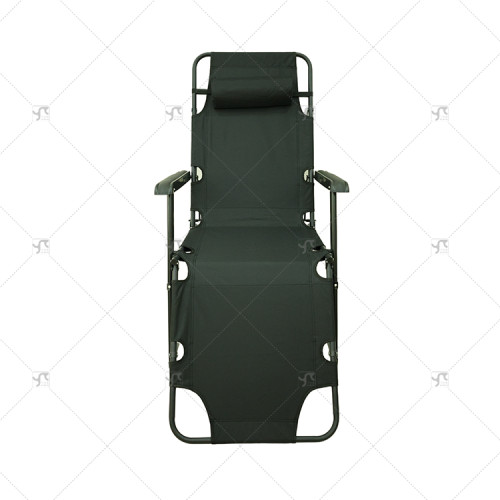 Black Outdoor Beach Lounge Adjustable Chair Portable Adjustable Relax Lounge Chair with Pillow for Camping Picnic Swimming