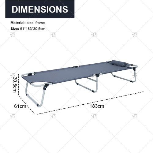 Outdoor Beach Folding Bed  Adjustable Lightweight Camping Portable Metal Folding Camping Bed Bed Outdoor Folding Bed with Pillow