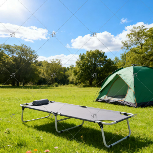 Outdoor Beach Folding Bed  Adjustable Lightweight Camping Portable Metal Folding Camping Bed Bed Outdoor Folding Bed with Pillow