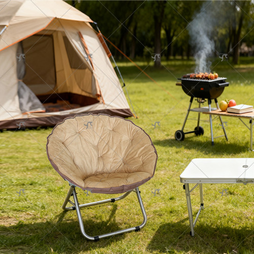 Modern Design Metal Folding Camping Chair Moon Round Recliner with Padded Outdoor Beach Furniture for Bedroom Living Room Use