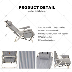 Portable Custom Outdoor Beach Chair with Adjustable Aluminum Deck Headrest for Adults Camping Chair Folding Wholesale Foldable