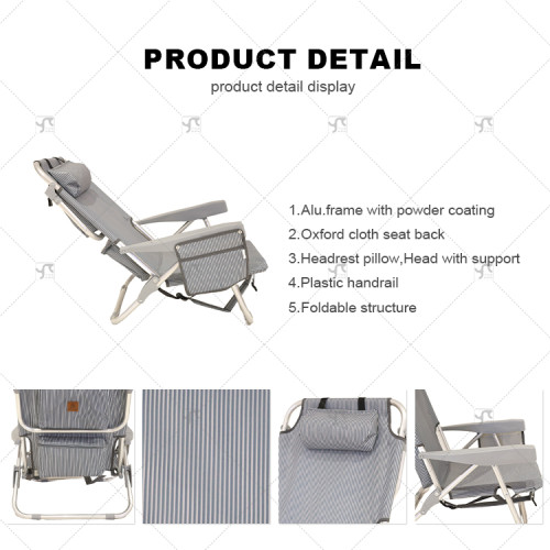 Portable Custom Outdoor Beach Chair with Adjustable Aluminum Deck Headrest for Adults Camping Chair Folding Wholesale Foldable
