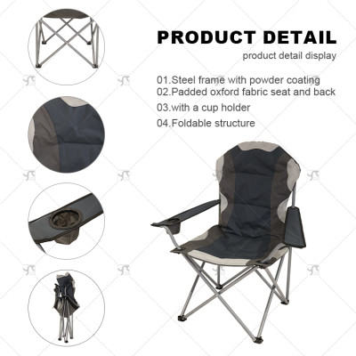 Outdoor Travel Leisure Chair Portable Camping Chair Heavy Duty Folding Design High Back Padded with Cup Holder and Carry Bag