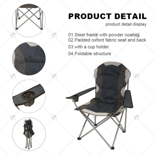 Outdoor Travel Leisure Chair Portable Camping Chair Heavy Duty Folding Design High Back Padded with Cup Holder and Carry Bag