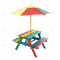 Children's Picnic Table Fir Wood Children's Table and Chair Set with Detachable Umbrella Suitable for Backyard Garden Terrace