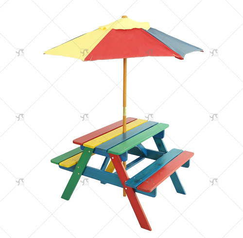 Children's Picnic Table Fir Wood Children's Table and Chair Set with Detachable Umbrella Suitable for Backyard Garden Terrace