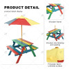 Children's Picnic Table Fir Wood Children's Table and Chair Set with Detachable Umbrella Suitable for Backyard Garden Terrace