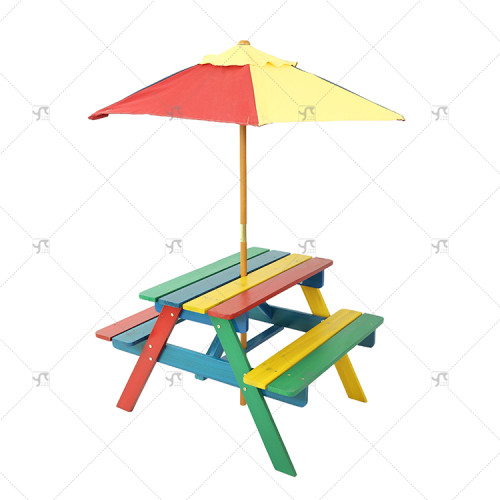 Children's Picnic Table Fir Wood Children's Table and Chair Set with Detachable Umbrella Suitable for Backyard Garden Terrace