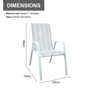 Outdoor Coffee SetsTempered Glass Round Table and Stack Chair Camping Patio Dinning Steel Garden Chair Three-piece Sets