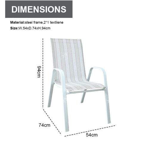 Outdoor Coffee SetsTempered Glass Round Table and Stack Chair Camping Patio Dinning Steel Garden Chair Three-piece Sets
