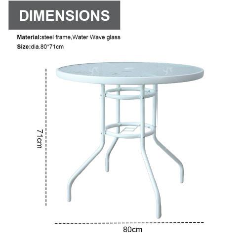 Outdoor Coffee SetsTempered Glass Round Table and Stack Chair Camping Patio Dinning Steel Garden Chair Three-piece Sets