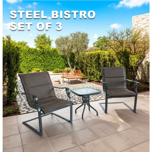 Outdoor Coffee Sets Water Wave Glass Table and  Chair Camping Patio Dinning Steel Garden Chair Three-piece Sets