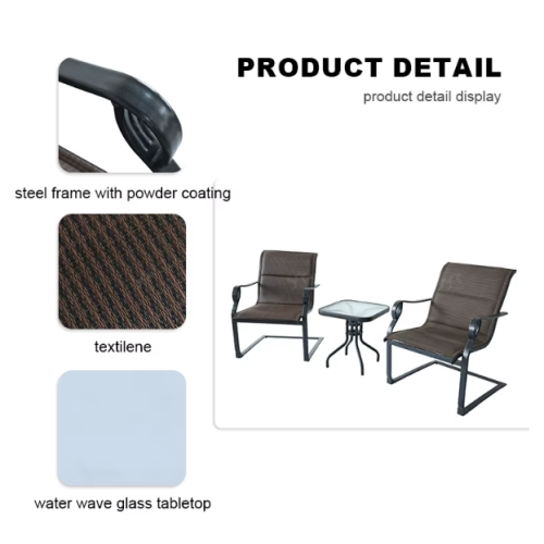 Outdoor Coffee Sets Water Wave Glass Table and  Chair Camping Patio Dinning Steel Garden Chair Three-piece Sets