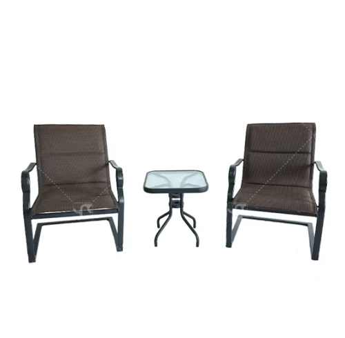Outdoor Coffee Sets Water Wave Glass Table and  Chair Camping Patio Dinning Steel Garden Chair Three-piece Sets