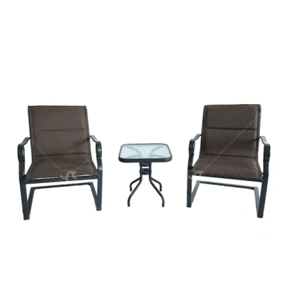 Outdoor Coffee Sets Water Wave Glass Table and  Chair Camping Patio Dinning Steel Garden Chair Three-piece Sets