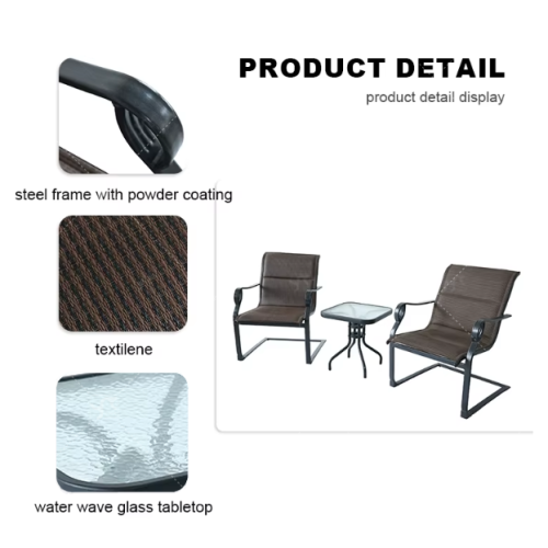 Outdoor Coffee Sets Water Wave Glass Table and  Chair Camping Patio Dinning Steel Garden Chair Three-piece Sets