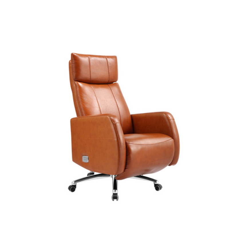 Wholesale executive office chair with genuine leather, metal structure inside, aluminum base