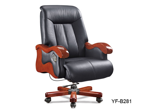 Wholesale Executive office chair with wood armrest and base, gas-lift, PU caster(YF-B281)