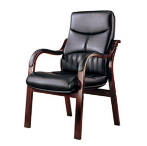 Wholesale black leather wooden visitor chair with armrests and no wheel(YF-215)