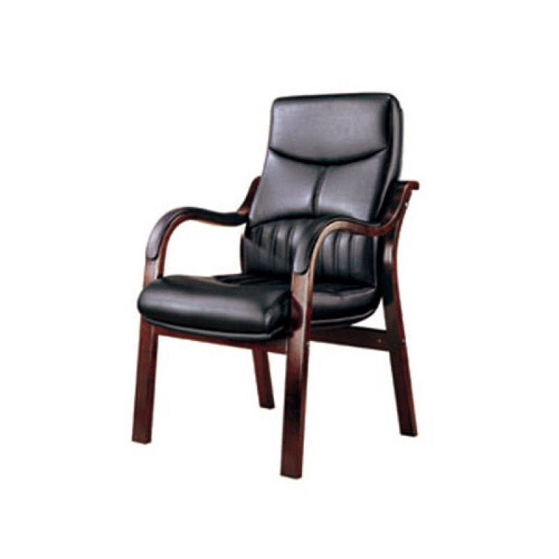 Wholesale black leather wooden visitor chair with armrests and no wheel(YF-215)