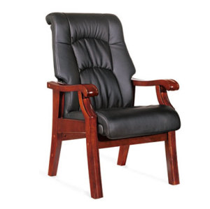 High Back Leather Visitor Chair with four sturdy wood legs (YF-216)