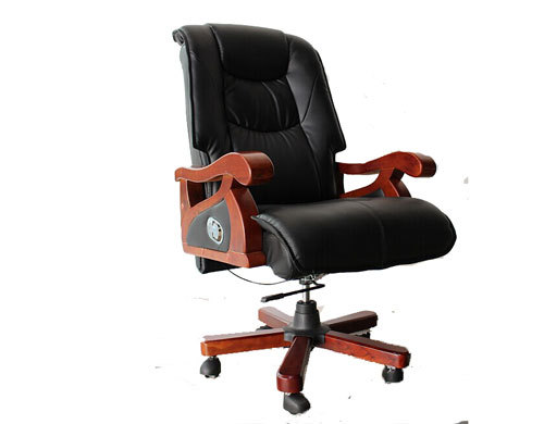 Executive office chair with wood armrest and base, gas-lift, PU caster(YF-9279)