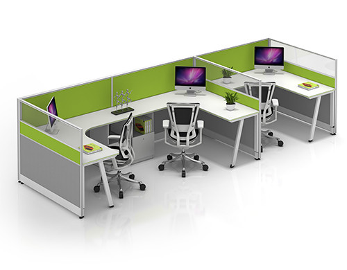 Modern Office Furniture 3-Person Workstation Desks and chairs with File Cabinets